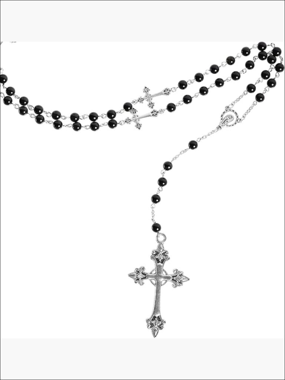 Zinc Alloy Cross Pendant Necklace, Gothic Bead Chain Jewelry